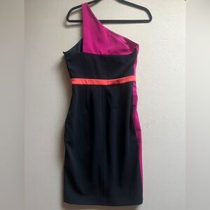 Badgley Mischka One Shoulder Colorblock Cocktail Dress Sz 6